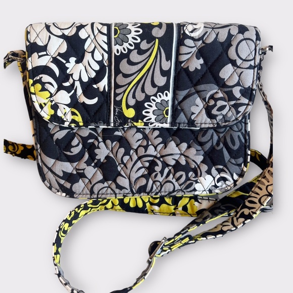 Vera Bradley Baroque Front Flap Crossbody Purse Black Gray Yellow Floral - Picture 5 of 5